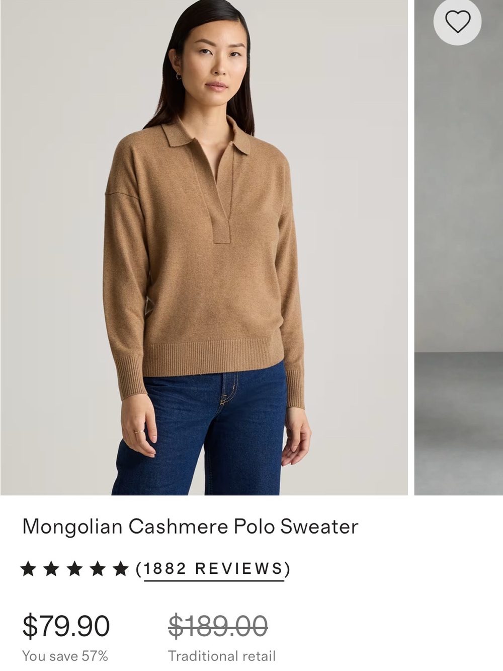 Quince Mongolian Polo V-Neck Cashmere Sweater in Camel